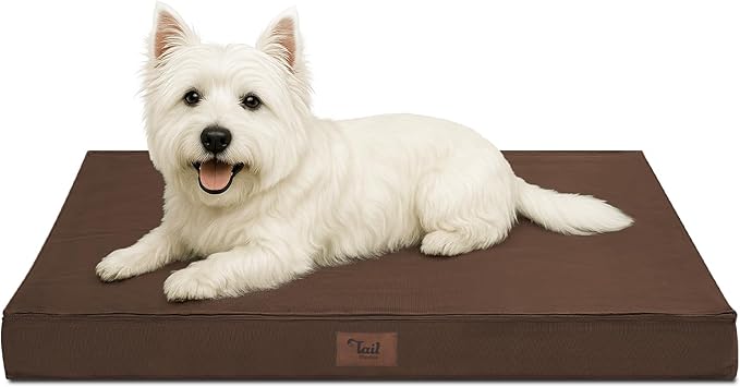 Outdoor Dog Bed for Small Dogs & Cats, Waterproof Dog Crate Mat Orthopedic Egg Crate Foam with Washable Removable Oxford Cover, Brown