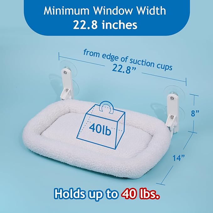 Zakkart Foldable Cat Hammock for Window - Cordless, Embeded Machine Washable Bed, Robust Metal Frame - Cat Window Perch for Large Cats and Kittens (White Bolster Bed, Medium)