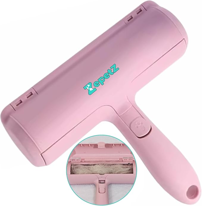 Pet Hair Remover Roller – Reusable Self-Cleaning Fur Removal Tool for Dogs & Cats – Ergonomic & Eco-Friendly Lint Roller for Couch, Carpet, Bed, Car Seat & More (Pink)