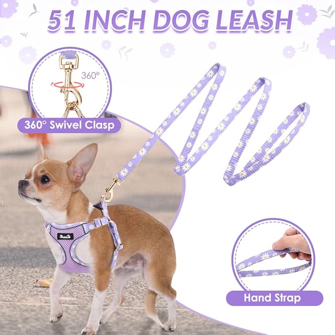 Lukovee No Pull Puppy Harness and Leash Set - Soft Lightweight Escape Proof Puppy Vest Harness, Breathable Adjustable Pet Harness with Dog Leash for Small Dogs (Purple, S)