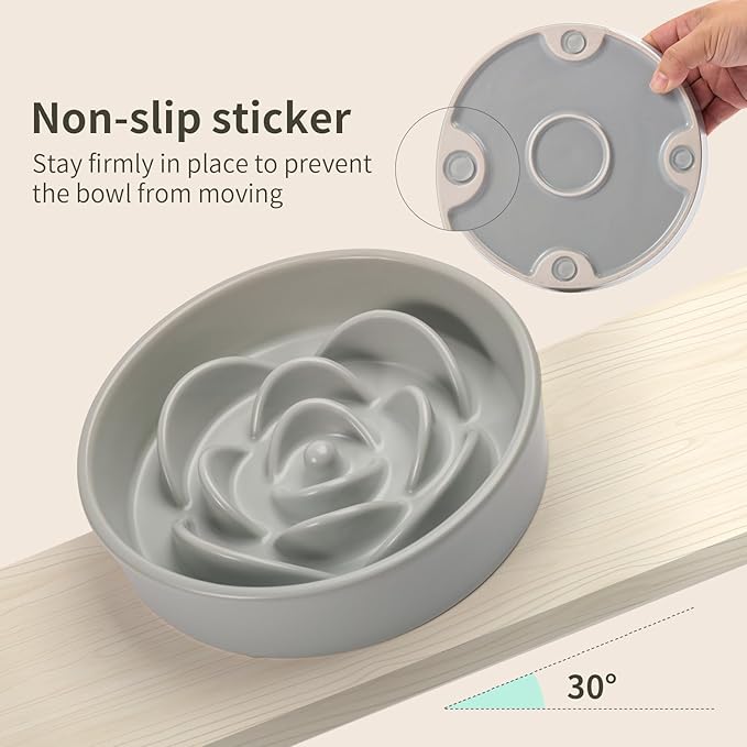 Grey Ceramic Slow Feeder Dog Bowl for Medium and Large Breed,1.5 Cup 8.26 in Slow Feeding Bowl,Puzzle Dog Food Bowl for Fast Eater,Maze Dish for Fast Eater