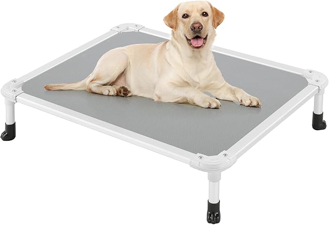 Veehoo Chew Proof Elevated Dog Bed - Cooling Raised Pet Cot - Silver Aluminum Frame and Durable Textilene Mesh Fabric, Unique Designed No-Slip Feet for Indoor or Outdoor Use, Grey, Medium, CWC2003