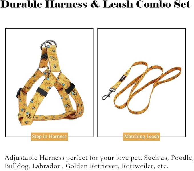 QQPETS Dog Harness Leash Set Adjustable Heavy Duty No Pull Halter Harnesses for Small Medium Large Breed Dogs Back Clip Anti-Twist Perfect for Walking (XS(12"-18" Chest Girth), Yellow Bee)