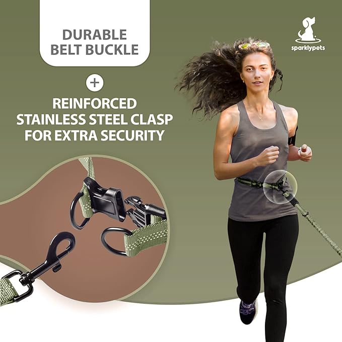 SparklyPets - Hands Free Dog Leash with Reflective Stitches - Waist Leash for Medium & Large Dogs Walking, Hiking, Training, Jogging, Canicross, Running