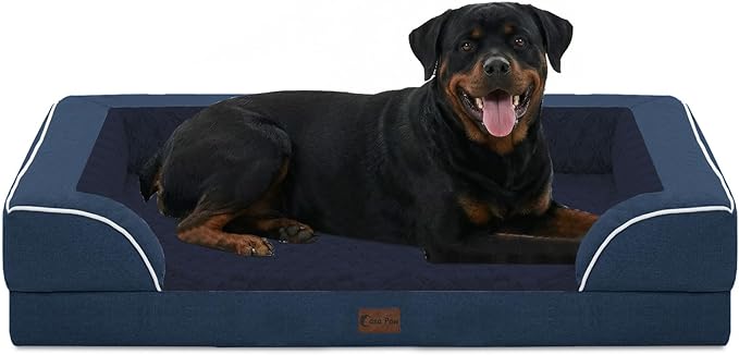 Orthopedic Dog Beds for Extra Large Sized Dogs, Waterproof Memory Foam XL Pet Bed with Sides 48x30Inch, Non-Slip and Egg-Crate Foam Big Dog Couch Bed with Removable Washable Cover, Navy Blue