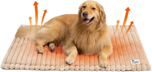 FUNNY FUZZY Self Warming Dog Bed, Waterproof Corduroy Fleece Warm Self Heating Pad for Cat & Dogs, Non-Skid Thermal Pet Mat Indoor with Removable Washable Cover - ThermoPad, 39.4"×29.5", Khaki