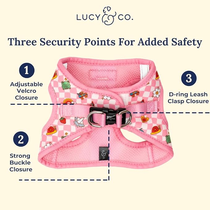 Lucy & Co. Cutie Patootie Step-in Cat Harness & Leash Bundle – Reflective, Breathable & Adjustable Harness for Cats, Kittens & Small Dogs, Lightweight & Secure and Dual Leash Clips – Large