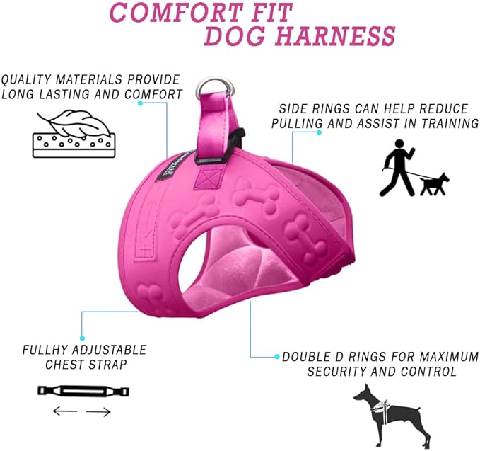 Comfort Fit Dog Harness No Pull No Escape Harness Adjustable Buckles Extra Comfort Soft Padded Choke Step In Dog Vest with Easy Control Handle for Small Medium Large Dogs & Puppies Inside Velvet Plush