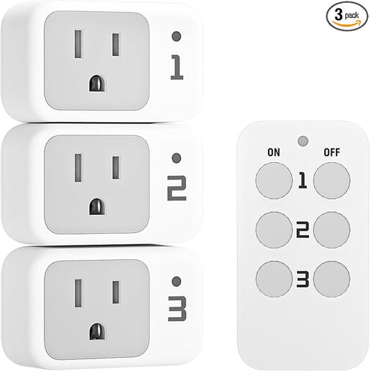 Remote Control Outlet, TESSAN Electrical Light Switch, Plug in Wall Plug with ON/Off Switch for Indoor String Lights, Lamps, Home Small Appliances, 100ft Range (1 Remote + 3 Outlets)