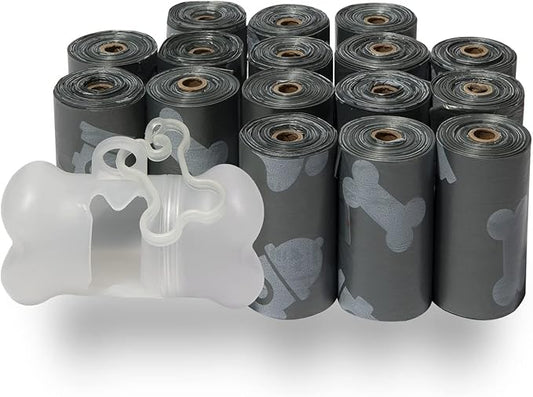 Best Pet Supplies Dog Poop Bags (240 Bags) for Waste Refuse Cleanup, Doggy Roll Replacements for Outdoor Puppy Walking and Travel, Leak Proof and Tear Resistant, Thick Plastic - Gray