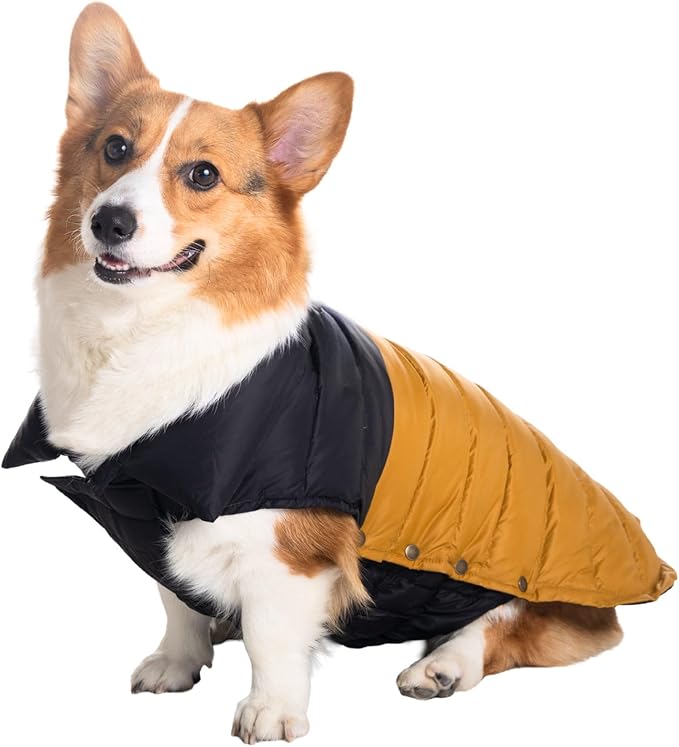 SPACE LION Dog Puffer Jacket, Down Winter Coat, Durable Outdoor Coat for Cold and Windy Conditions, Lightweight & Adjustable Fit Coats for Large Dogs,(BlackKhaki, Size22/XL+)