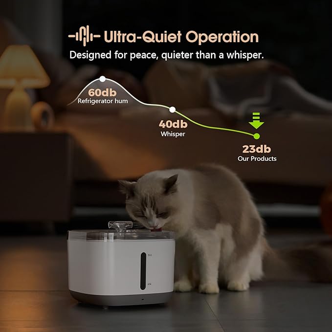 Cat Water Fountain, 100oz/3L Wireless Pet Water Fountain Battery Operated, Water Fountains for Cats Indoor with Motion Sensor, 5-Stage Filtration, Stainless Steel Tray, LED Light & BPA-Free