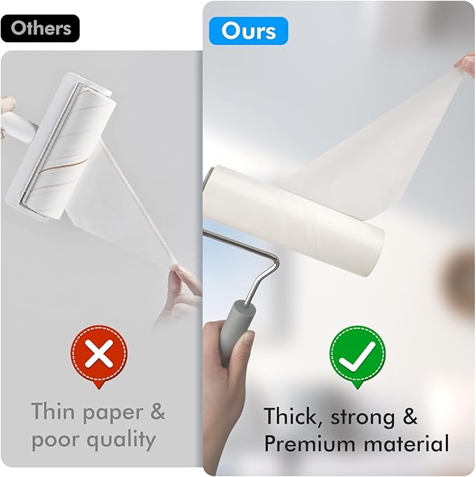 Extra Sticky Large Lint Roller Refills, 6.3'' Giant Lint Roller Refills for Pet Hair, Clothes&Furniture Cleaning, 360 Sheets in Total