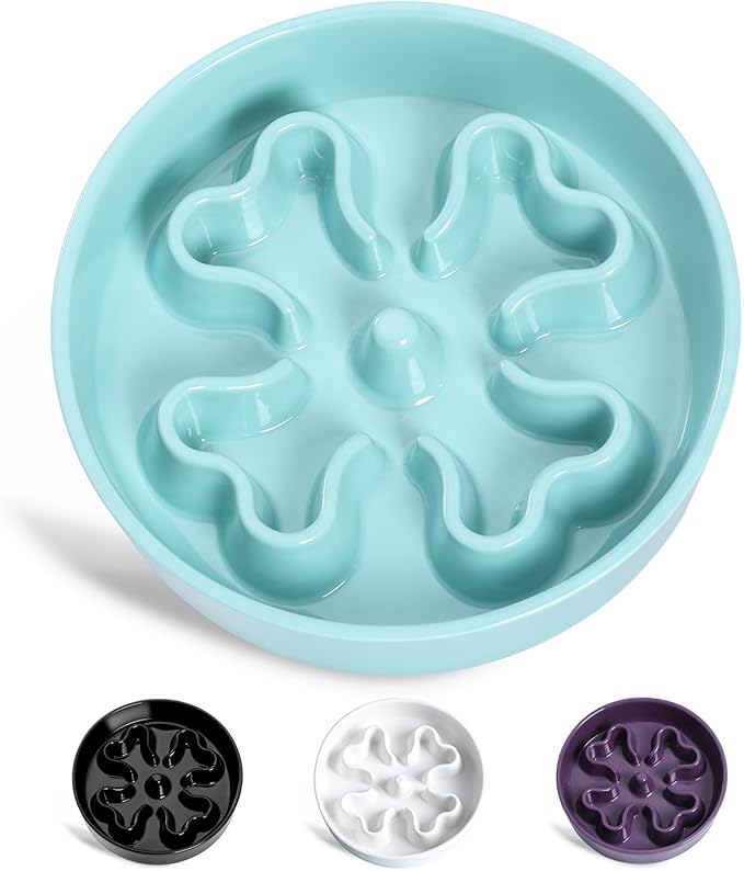 Slow Feeder,Ceramic-Slow Feeder Dog Bowls,Puzzle Food Bowl Maze,2.5 Cups Slow Feed Dog Bowl for Medium and Large Breed Dogs,Turquoise