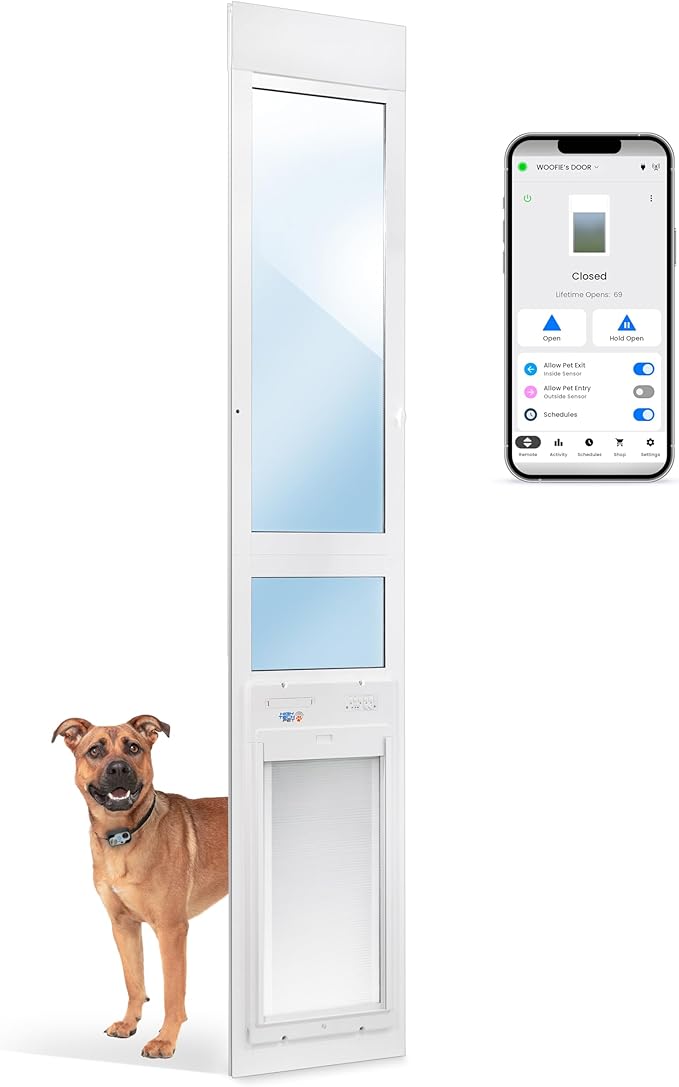 Power Pet Automatic ROLL UP Door by High Tech Pet Brand - Motorized Panel Rolls Up - Pet Operated - Remote App Control - 24/7 Exit & Entry Timers (Patio Tall - 92½-96, Medium)