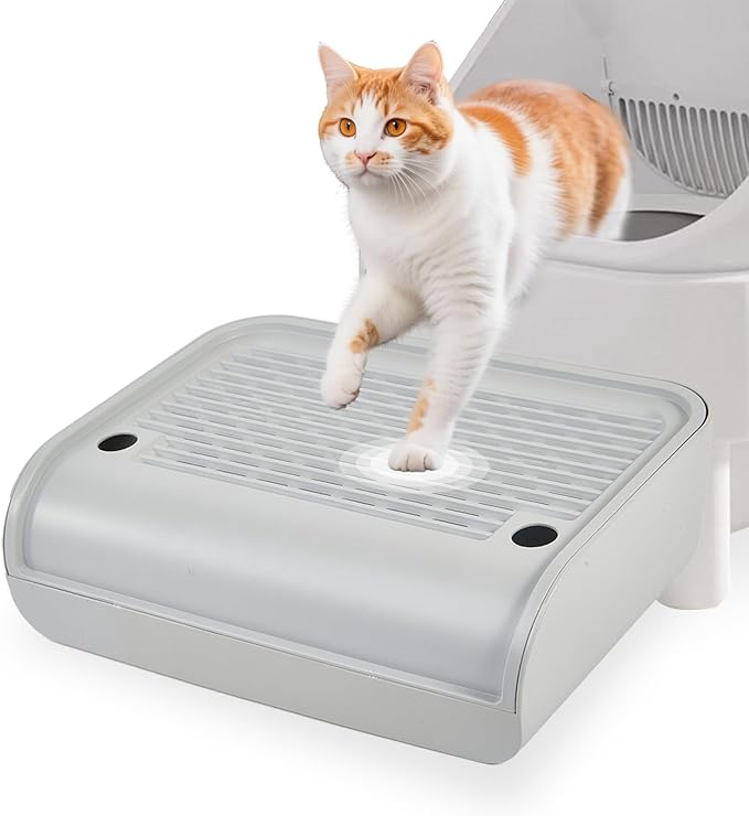 SpaceTime Elevated Cat Litter Mat for Litter Box,Trapping Litter Ramp/Steps for Floor Indoor,Washable Easy Cleaning Cat Pad with Filter Function,Suitable for Kitty & Senior Cats (Grey-Arc Shape)
