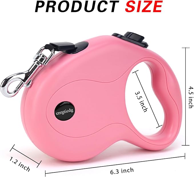 16Ft Retractable Dog Leash,Light Weight Leash for Small to Medium Dogs/Cats Up to 50lbs,Stainless Steel Spring Strong Nylon Tape, Tangle Free, One-Handed Brake.(Pink)