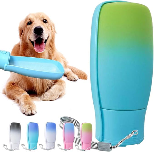 Travel Dog Water Bottle Dispenser-Food Grade Plastic, Portable Dog Water Bowl for Small Medium Large Dogs Puppy, Dogs Essentials for Outdoor Walking Hiking, Dog Gifts (19Oz, Blue&Green)