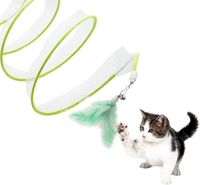 Self Play Cat Hunting Spiral Tunnel Toy, Folded Cat Spring Tunnel Toys for Indoor Cats (Green)