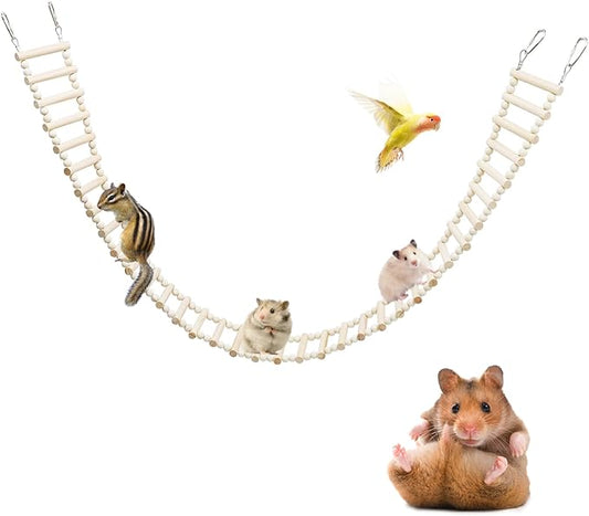 Rat Ladder Bridge Toy, Rat Climbing Toys, Natural Wooden Hamster Ladder Bridge Toy, Cage Accessories for Bird Parrot Cockatiel Sugar Gliders - 36 Steps - 50.78 x 3.14 Inch