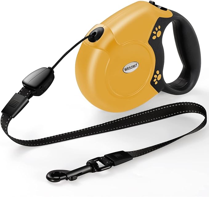 Retractable Dog Leash, 26 Ft Heavy Duty Pet Walking Leash for Small Medium Large Dogs up to 99lbs, Anti-Slip Handle, 360 ° No Tangle, Nylon Tape, One-Handed Brake (Yellow)