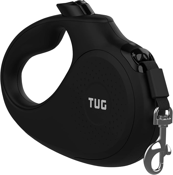 TUG Monochrome Tiny 360° Tangle-Free Retractable Dog Leash | Cat Leash | 10 ft Strong Nylon Tape (Tiny, Black)