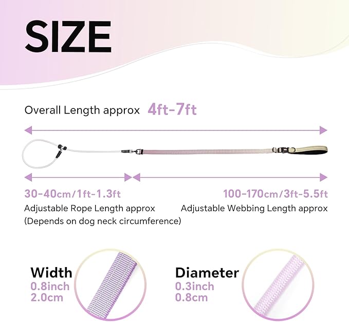 QQPETS Adjustable Slip Lead Dog Leash, Hands Free Waist Leash for Dog Walking, Reflective Training Lead with 360° Swivel Anti-Tangle, 4-7 ft Length for All Breeds