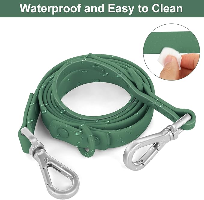Wisedog Waterproof Dog Leash – 5ft/6ft Adjustable with 2 Metal Swivel Hooks, Easy to Clean Dog Leashes for Small, Medium, Large Breed Dogs (Pine Green L)