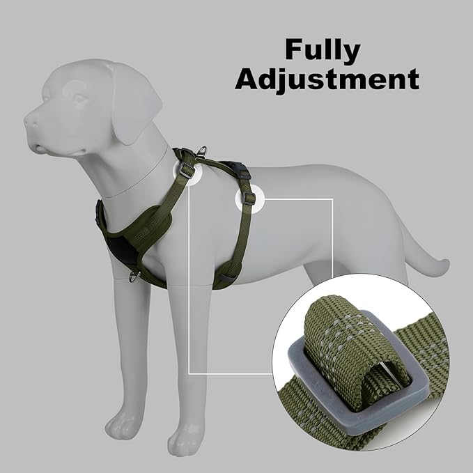 Plutus Pet No Pull Dog Harness, Release at Neck, Soft Padded, Reflective Adjustable Dog Vest Harness for Small, Medium, Large Dogs(Ranger Green, L)