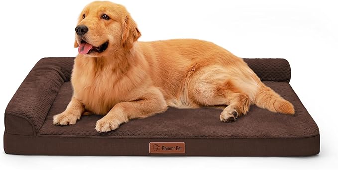 Orthopedic Dog Beds for Large Dogs, Memory Foam Dog Beds Large Sized Dogs, Washable Removable Cover, Nonskid Bottom, Waterproof, for Indoor, Outdoor, Crate ＆ Car Use, 44x32x6 Inches, Brown Grey