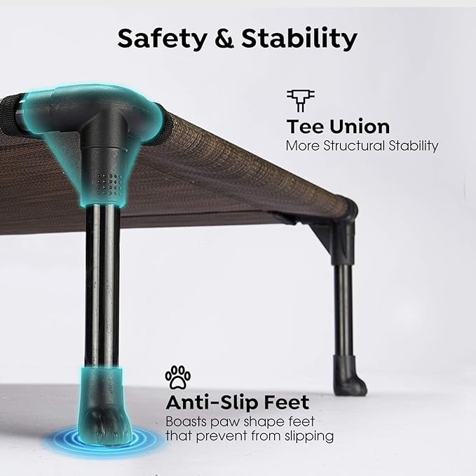 Veehoo Outdoor Elevated Dog Bed Large Sized Dogs, Extra Large Cooling Raised Dog Cots Beds Training Platform Off Ground Hammock with Breathable Mesh, No-Slip Feet, 45"x33", Brown