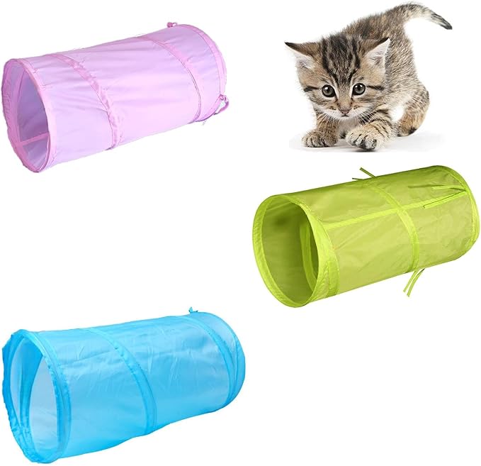 Foldable Spiral Cat Tunnel - Indoor Toy for Small Cats, Kittens, and Rabbits - Tube for Interactive Play and Outdoor Fun - Pet Toy 20" 3 Pcs （Light Pink, Light Green, Sky Blue）