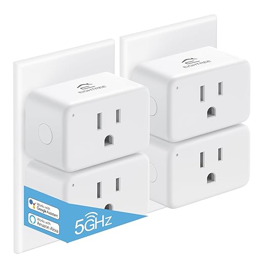 EIGHTREE Mini Smart Plug 5GHz & 2.4GHz Wi-Fi, Compatible with Alexa & Google Home & SmartThings, Remote Control, Timer, White, Type A/B Plug