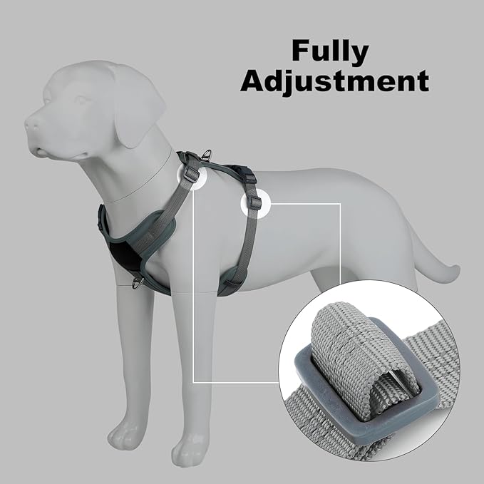 Plutus Pet No Pull Dog Harness, Release at Neck, Soft Padded, Reflective Adjustable Dog Vest Harness for Small, Medium, Large Dogs(Gray, S)