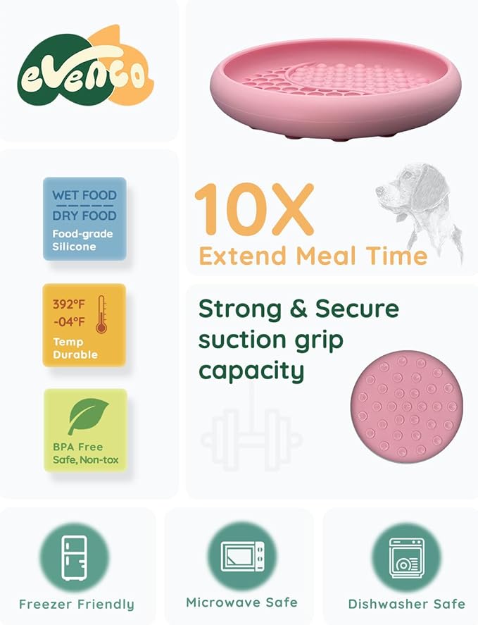 Lick Mat for Dogs, Silicone Slow Feeder Licking Mat with Non-Slip Suction Cups, Freeze-Friendly Lick Bowl for Enrichment Play, Anxiety Relief & Keeps Busy (8.0" x 1.4" Pink)