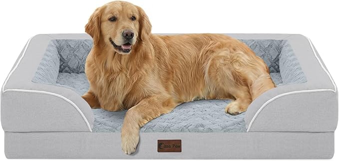 Orthopedic Dog Beds for Extra Large Sized Dogs, Waterproof Memory Foam XL Pet Bed with Sides 42x30Inch, Non-Slip and Egg-Crate Foam Big Dog Couch Bed with Removable Washable Cover, Light Grey