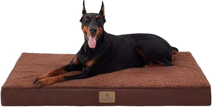 Bedfolks Orthopedic Dog Bed for Jumbo Dogs - Egg Foam Dog Crate Bed with Removable Waterproof Cover, Pet Bed Mat Suitable for Dogs and Pets Up to 150 lbs (54 x 44 x 4 inches, Brown)