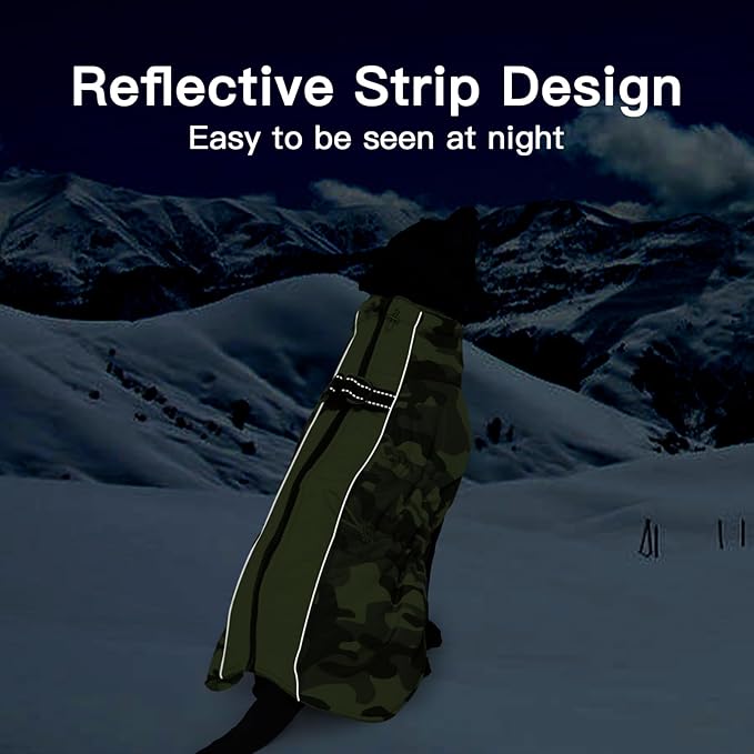 Dog Winter Jacket - XX Large, Warm Zip Up Snowsuit Dog Harness Vest, Reflective, Water-Resistant, Camouflage