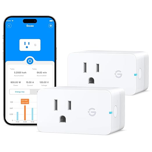 Govee Smart Plug with Energy Monitoring, WiFi Bluetooth Plug Work with Alexa and Google Assistant, 15A Smart Outlets with Timer & Group Controller, No Hub Required, ETL&FCC Certified for Home, 2 Pack