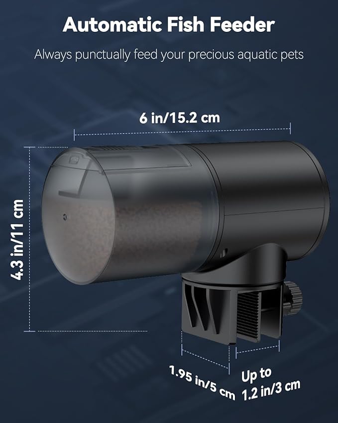Pawfly 200 ml Automatic Fish Dispenser for Aquarium USB Rechargeable Timer Adjustable Vocation & Holiday Auto Fish Food Feeder for Pellets Granules & Strips