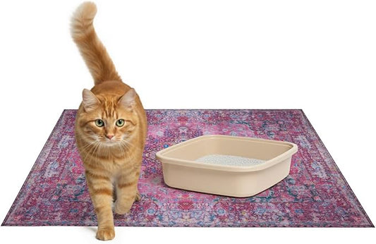 Lovewag Cat Litter Mat 2 Pack - Large 36x48 Machine Washable Easy Clean Non-Slip Waterproof Trapping Mats for Cats - Mystic Fuchsia