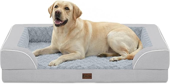 Orthopedic Dog Beds for Extra Large Sized Dogs, Waterproof Memory Foam XXL Pet Bed 48x30Inch, Non-Slip Bottom and Egg-Crate Foam Dog Couch Bed with Washable Removable Cover, Light Grey