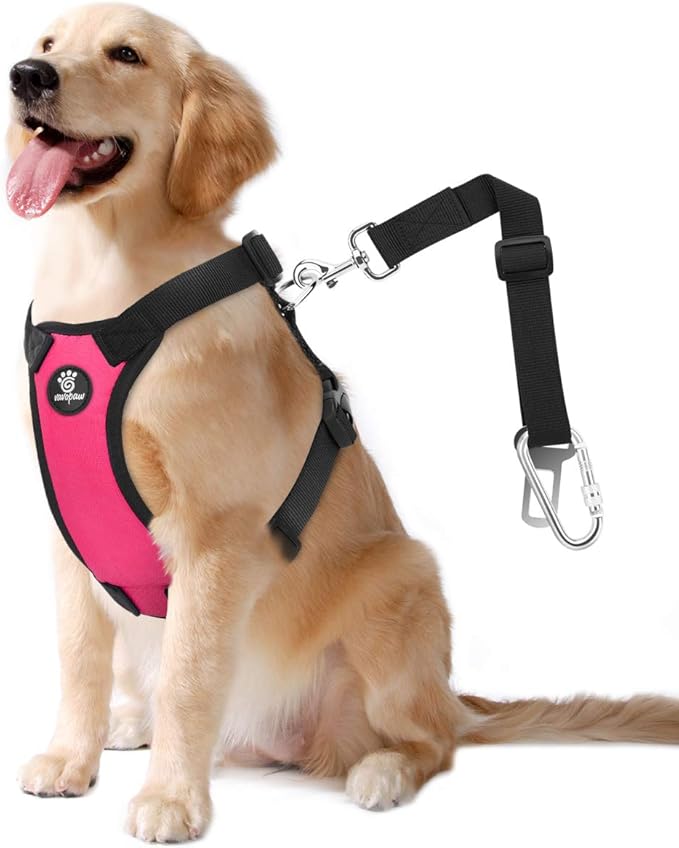 Dog Seat Belt, Safety Vest Dog Car Harness with Adjustable Buckle Dog Seat Belt for Vehicle Nylon Pet Safety Seat Belts Heavy Duty(XL, Magenta)