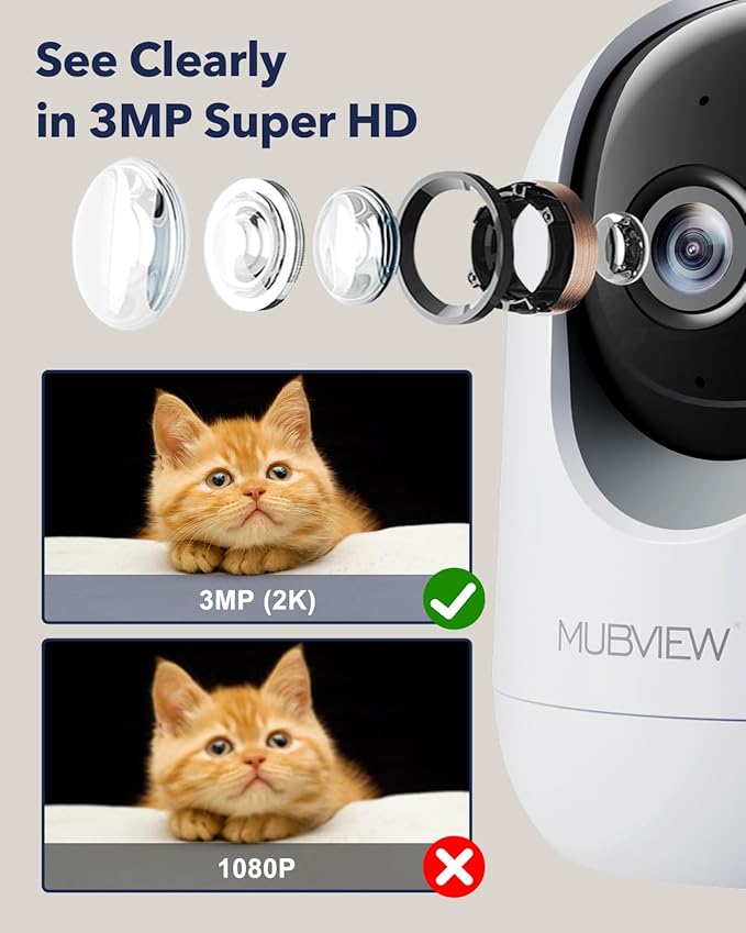 MUBVIEW Pet Camera with Phone App, Indoor Security Camera, 2.4/5GHz WiFi Cameras for Home Security, Wired Cameras for Dog/Elder/Baby, Motion Tracking, PT, 7X24, Two-Way Audio, 2K Night Vision (4 Pack)