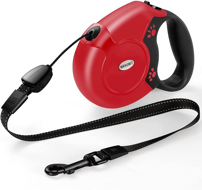 Retractable Dog Leash, 26 Ft Heavy Duty Pet Walking Leash for Small Medium Large Dogs up to 99lbs, Anti-Slip Handle, 360 ° No Tangle, Nylon Tape, One-Handed Brake (Red)
