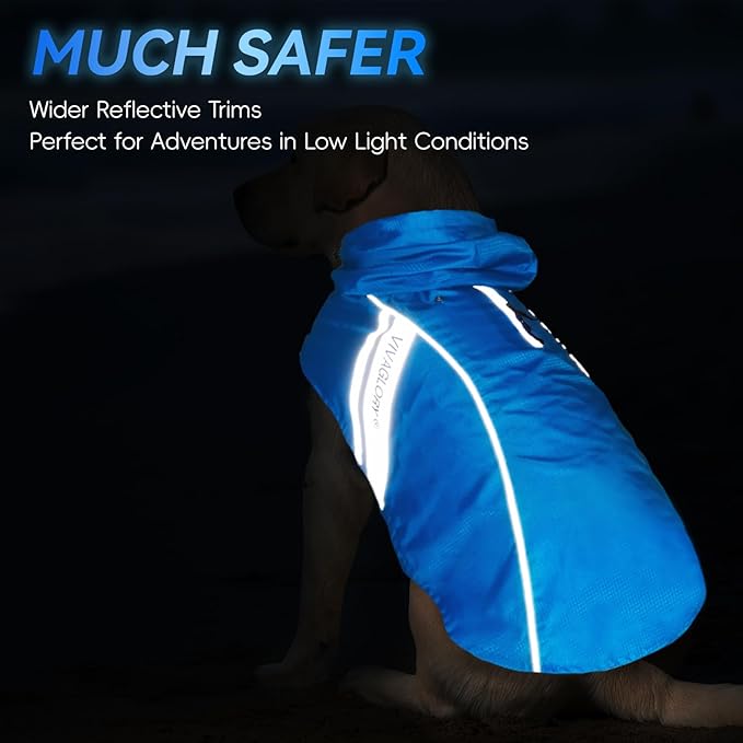 VIVAGLORY Wetoff Dog Raincoat, Rain Coat for Dog All Seasons Adventure, Rain Jacket with Harness Hole & Hood, Reflective Lightweight Waterproof for Doggy & Puppy, L, Blue