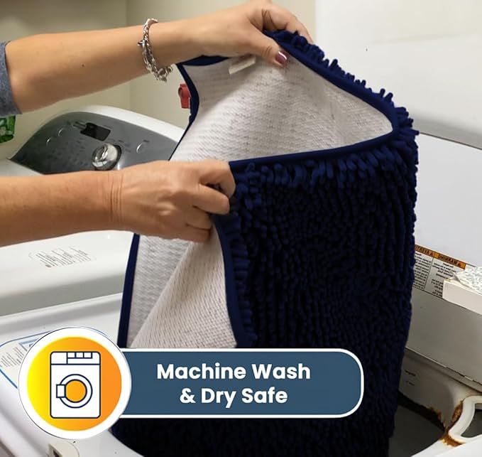 Muddy Mat® | Super Absorbent Door Mat Indoor, Microfiber Quick Dry Chenille Entryway Rug, Non-Slip Front Door Mat, Indoor Mats for Entryway, Machine Washable Pet Rug, Navy Blue Medium 30"X19"