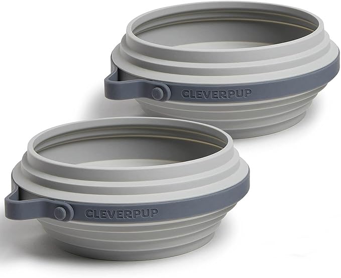 Large 7-Piece Bistro Box Dog Food Travel Kit, 12-Cup Kibble Storage, 2 Silicone Bowls, Mat & Scoop - Premium Portable Pet Food Kit for Weekends, Overnights, Daycare & Camping, Heather Grey