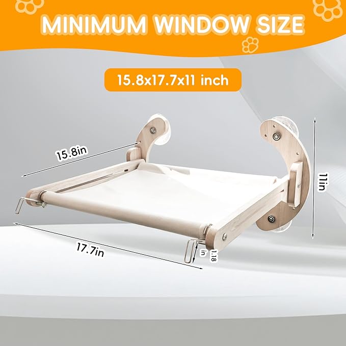 4-in-1, Wooden Cat Window Perch,cat Bed, Sturdy Oak Hammock,Suitable for Indoor Cats to Rest and Play. It can be Used as a Hammock, a Resting Area by The Window, a Cats Bed, a cat Rocking Toy