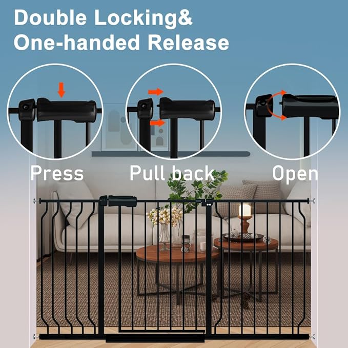 Narrow Baby Gate 24 to 29 Inch Wide Pet Gate Pressure Mounted No Drill Safety Gate Walk Through Metal Child Gate for Kids Stairs or Pets Indoor Black